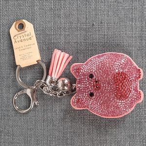Pig Rhinestone Keychain Purse Charm Backpack Clip Heart Pink Fun Cute